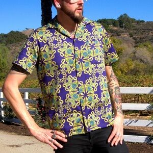 Unisex Button Down Shirt in Daddy Cthulhu Sateen | Laura Byrnes & Hope Johnstun